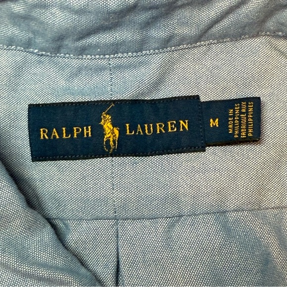 Ralph Lauren Men’s Blue Button Down All Over Pony Short Sleeve Medium Preppy EUC - Picture 3 of 7